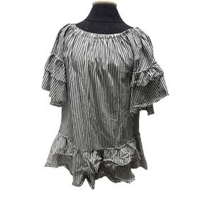 Zara Woman Striped Ruffle Off Shoulder Blouse Black White Tiered Top Medium